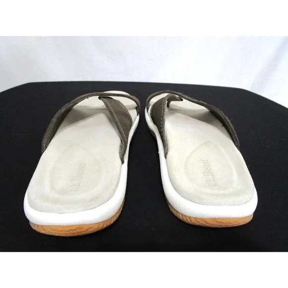 L.L. Bean Olive Green Suede Leather Toe Loop Slide Sandals Women Sz 8 - Picture 6 of 11